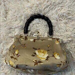 Banana Republic Beige Floral Clutch with Black Handle